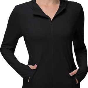 isnowood Women's UPF 50+ Sun Protection Rash Guard, UV SPF Long Sleeve Zip Hoodie Jacket, Lightweight Hiking Outdoor Shirts