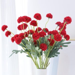 10 Pcs Red Kiku Flower Fake Mums Long Stem Flowers,Faux Kiku Flower Bulk,Silk Flowers Mini Chrysanthemum Floral Arrangements,Artificial Flowers