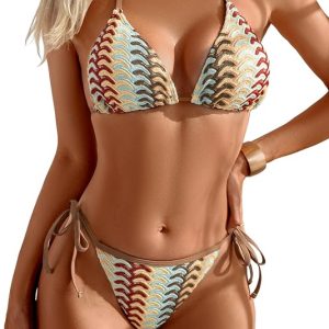 Aidonger Bikini Set for Women Sexy String Two Piece Swimsuit Halter Triangle Top and Cheeky Bottom Bathing Suit