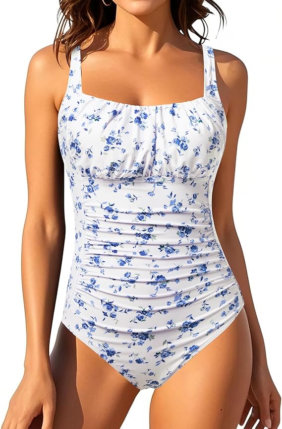 Aqua Eve One Piece Bathing Suit for Women Tummy Control Swimsuit Slimming Vintage Swimwear