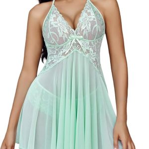 Avidlove Lingerie for Women Lace Babydoll Halter Chemise V Neck Nightgown Sexy Sleepwear Nightdress