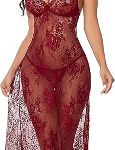 Avidlove Women Lingerie Floral Lace Halter Babydoll Lingerie Dress With Thong Nightdress Nightgown for Women