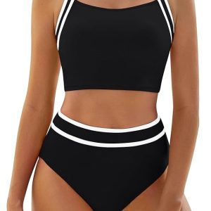 BMJL Women's High Waisted Bikini Sets Two Piece Swimsuits Sporty Tummy Control Bathing Suit Color Block Swim Suit