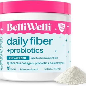 Belli Welli Unflavored Daily Fiber Supplement Powder with Collagen, Probiotics & Electrolytes | Supports Digestive Health, Gut Balance & Debloating, Sugar Free | 30 Servings