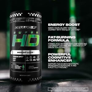 Cellucor SuperHD Thermogenic Fat Burner Weight Loss Supplement, Appetite Suppressant, & Energy Booster Capsimax, Green Tea Extract, 160mg Caffeine & More 60 Capsules