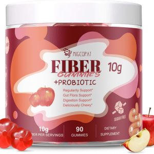 Fiber Gummies with Probiotics,10G Fiber per Serving No Sugar Added Apple Flavor, with 10 Billion CFU Probiotics Blend, Apple Cider Vinegar, Vitamin C