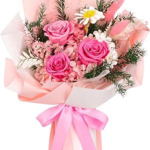 Flowers for Delivery Prime, Valentines Day Gifts for Her,Preserved Flowers Bouquets, Pink Rose Birthday Gift for Mom Wife Girlfriend