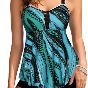 Kate Kasin Tankini Swimsuits for Women 2025, Two Piece Tummy Control Bathing Suit, Floral Flowy Swim Tops with Short Swimwear