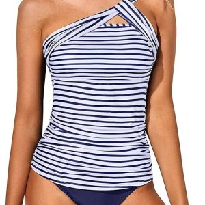 Tempt Me Two Piece Tankini Bathing Suits for Women One Shoulder Swim Top with Bottom Swimsuits