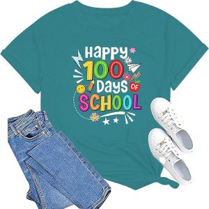 100 Days of School Shirt Women Teacher School Days T-Shirt Women Casual Teacher Life Tee Tops