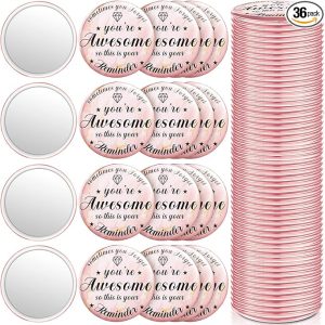2.76 Inch 36 Pcs Inspirational Compact Mirror Bulk Gifts for Women Mini Pocket Mirror Small Employee Round Makeup