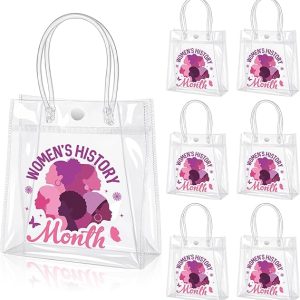 20 Pcs Women's History Month Decoration Clear Tote Bags with Handles 8 x 8 x 3.15 Inch PVC International Women's Day