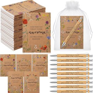 20 Sets International Women's Day Gifts for Women Bulk Inspirational Flower Notepads with Ballpoint Pen Employee Appreciation Day Motivational