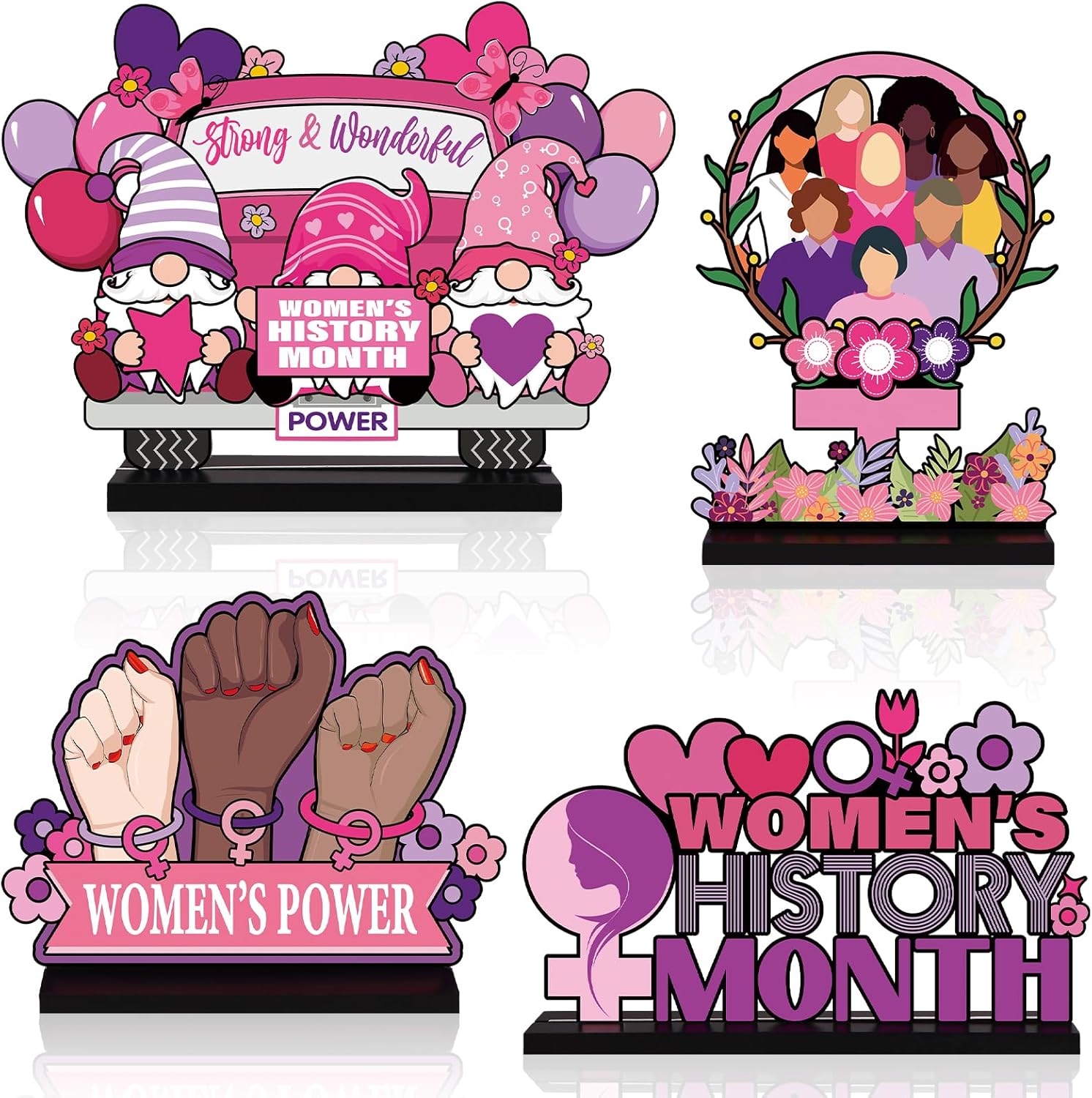 4 Pcs Women's History Month Table Decorations Signs Wooden Tabletop Centerpiece Holiday Wood Desktop Decor for Home Office National Women's Day Party Supplies 4 Pcs Women's History Month Table Decorations Signs Wooden Tabletop Centerpiece Holiday Wood Desktop Decor for Home Office National Women's Day Party Supplies