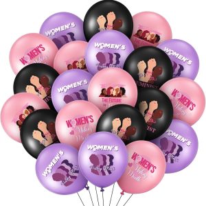 48 Pcs Women's History Month Balloons Empowerment Feminist Rights Female Awareness Inspirational Pink Purple Black Balloon for March Women's Day