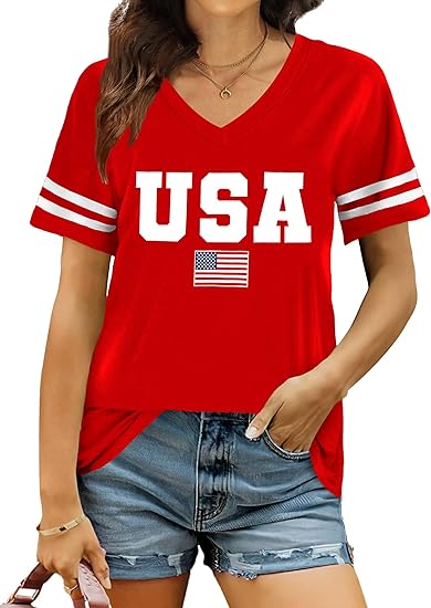 American Flag Shirts Women Patriotic Shirt 4th of July Tee Tops V-Neck Short Sleeve Summer T-Shirt American Flag Shirts Women Patriotic Shirt 4th of July Tee Tops V-Neck Short Sleeve Summer T-Shirt