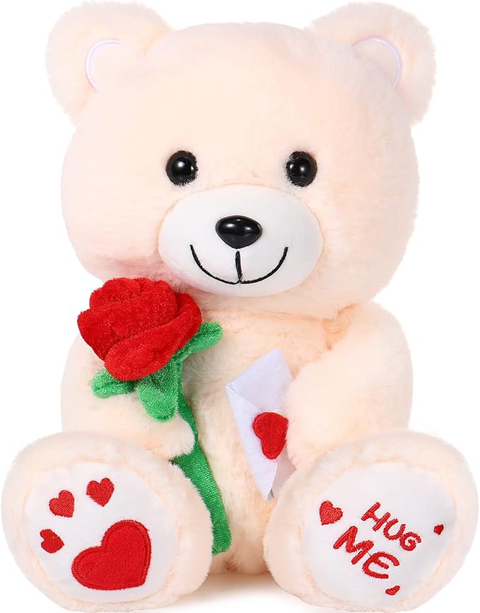 Chalyna 10 Inches Bear Stuffed Animal Gift Bear Toy with Rose Plush Stuffed Animal with Heart Rose Ositos Cariñositos Peluches for Girlfriend, for International Women's Day Chalyna 10 Inches Bear Stuffed Animal Gift Bear Toy with Rose Plush Stuffed Animal with Heart Rose Ositos Cariñositos Peluches for Girlfriend, for International Women's Day