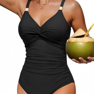 Daci Women's One Piece Swimsuit Tummy Control Bathing Suit Gold Metal Full Coverage Slimming Swimwear 2025