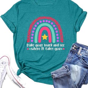 Dot Day Shirt: Women Make Your Mark International Dot Day Shirts Dot Day Rainbow Graphic Tees Short Sleeve Tops