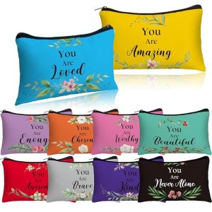 Hillban 10 Pcs Inspirational Makeup Bag Gift for Women International Women's Day Gifts Administrative Professionals Day