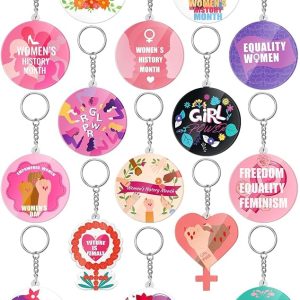 JUNEBRUSHS 30 Pcs Women's History Month Keychain Set, Women’s History Month Party Favor Acrylic Keychain with Motivational Quotes Women's History Month