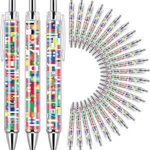 Janlaugh 50 Pcs International Flag Pens Around The World Multicultural Country Flags Ballpoint Pens Bulk Gifts for Students School Classroom Prizes Office