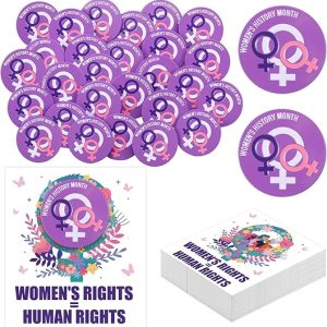 Kigeli 24 Sets Women's History Month Pins for Women, International Womens Day Pins with Cards Bulk Female Rights Awareness Inspirational Gifts for March Feminism Party Supplies