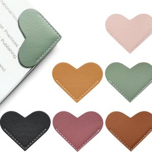 Leather Heart Bookmarks - Winjeto 6 Pieces Cute Corner Page Book Marks for Teachers Students Book Reading Lovers,