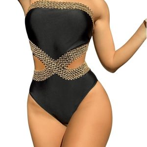 Milumia Women's Stitch Detail Strapless One Piece Swimsuit Cut Out Bandeau Bathing Suit