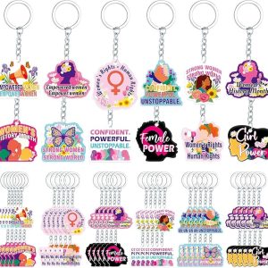 Moon Boat 60pcs Womens History Month Decorations Acrylic Keychain Bulk for International Women’s Day, Empowerment, Feminist Gifts