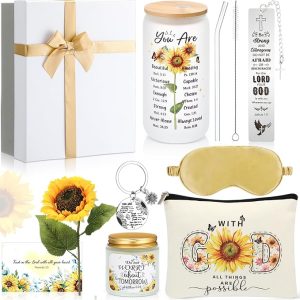 Pickmesh 9 Pcs Christian Gifts for Women Birthday Gifts Box Scripture Faith Basket Set for Wife Her Girlfriend Sister Friend(Sunflower)