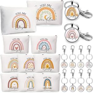 Sieral 20 Pcs Employee Appreciation Gift Bulk for Women Inspirational Canvas Makeup Bag Cosmetic Bag Toiletry Pouch Keychain Return Gift for Social Worker Nurse Teacher Friend Birthday