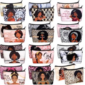 Talltalk 24 Pcs African American Black Makeup Bags for Women Toiletry Canvas Zipper Makeup Bags Black History Month Women Gifts Cosmetic Pouch Reusable Multipurpose Organizer