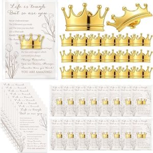 Tondiamo Crown Brooch Pins Bulk International Womens Day Gifts Bulk Inspirational Gifts for Women Employee Recognition Event Favors with Inspirational Cards