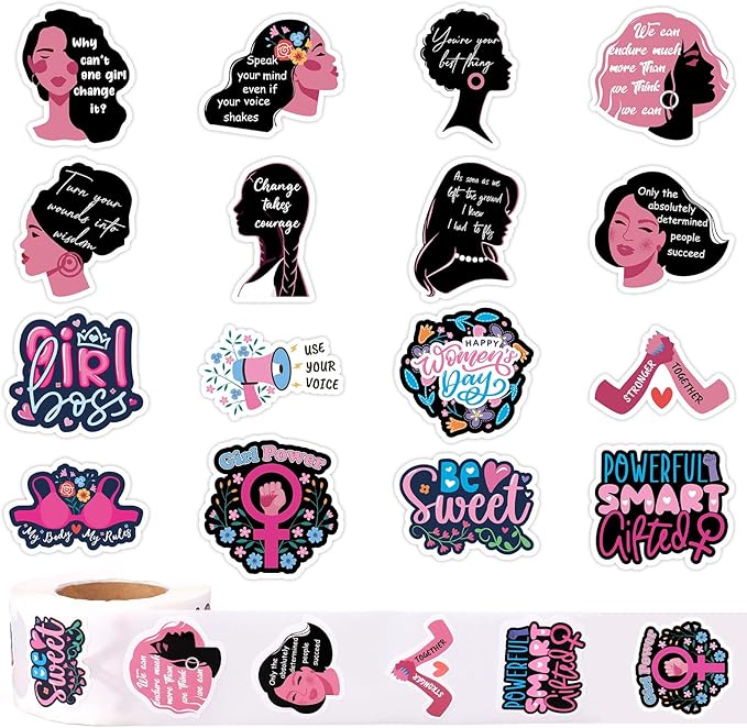 Whaline 1000Pcs Women's History Month Stickers Roll Feminist Inspirational Quote Stickers Self-Adhesive Label Decals for Water Bottle Laptop Gift Decor Women Empowerment Whaline 1000Pcs Women's History Month Stickers Roll Feminist Inspirational Quote Stickers Self-Adhesive Label Decals for Water Bottle Laptop Gift Decor Women Empowerment