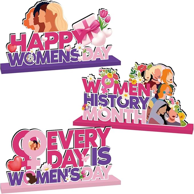 Womens History Month Decorations Wood Table Decorations, 3pc Every Day is Women's Day Centerpieces for Tables Pink Flower Female Style International Female Day Womens History Month Decorations Wood Table Decorations, 3pc Every Day is Women's Day Centerpieces for Tables Pink Flower Female Style International Female Day
