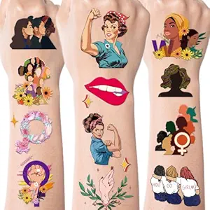 Women's History Month Temporary Tattoos, 6 Sheets Womens History Month Party Decorations, Women Power Inspirational Feminist Tattoo Stickers
