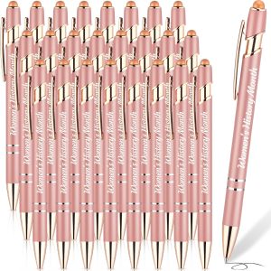 24 PCS Women's History Month Pens International Women's Day Gifts for Employees Stylus Pens for Touch Screens Rose Gold Ballpoint for Women