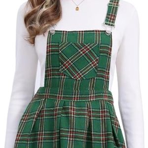 Allegra K Women's Plaid Overall Dress Cute Checkered A-Line Bib Pinafore Mini Short Skirts