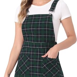 Allegra K Women's Plaid Overall Dress Vintage Checkered Suspender Skirt Short Pinafore Dress