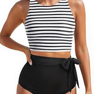 Aqua Eve Women High Waisted Bikini Set Racerback Swimsuit Two Piece Bathing Suit High Neck Swimwear