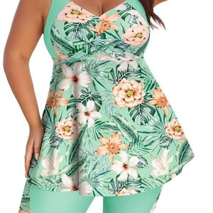 Arolina Plus Size Swimsuit for Women Two Piece Modest Tankini Full Coverage Tummy Control Bathing Suits with Shorts