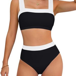 BMJL Womens High Waisted Bikini Sets Tummy Control Slimming 2 Piece Swimsuits Color Block Sporty Curvy Swim Suit 2026