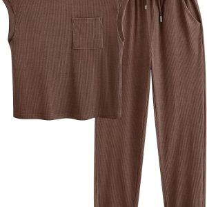 BTFBM Women's Two Piece Tracksuit Outfits Summer Short Sleeve Tops Long Pants Jogger Lounge Matching Sets Sweatsuit