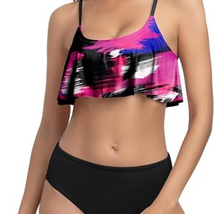 Beautikini Period Swimwear for Teen Menstrual Leakproof Ruffle Bikini Set Period Bikini Swimsuits Bathing Suit for Teen Girl