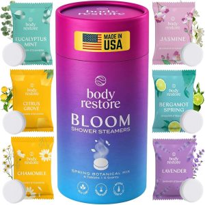 Body Restore Bath Bombs Aromatherapy 6 Pack - Birthday Gifts for Women, Men, Travel Essentials, Stress Relief, Relaxation, Self Care - Bloom Shower Steamers