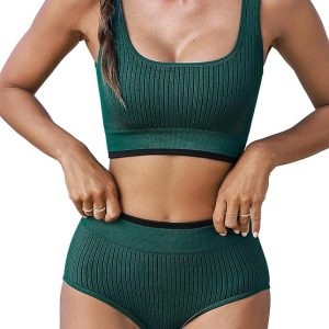 CUPSHE Women's Bikini Sets Two Piece Swimsuit High Waisted Scoop Neck Wide Straps Bathing Suit