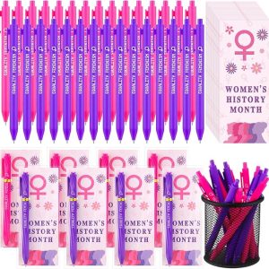 Crtiin 30 Sets Women's History Month Gifts Bulk Ballpoint Pens Inspirational Cards for March National Womens History Month Party Decorations Supplies International Women's Day Decorations