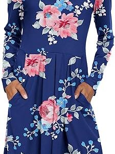 DouBCQ Women's Casual Long Sleeve Flowy Pleated Fall Dresses with Pockets