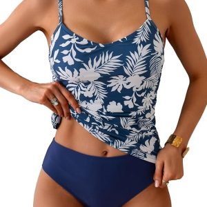 Eomenie Tankini Swimsuits for Women Two Piece Tummy Control Bathing Suit Slimming Modest Swimwear with High Waisted Bottom